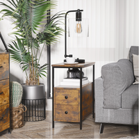 Slim End Table with 2 Drawers & Storage Shelf in Brown - Space-Saving