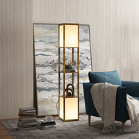 Shelf Floor Lamp with Dual Light — 2 Fabric Lampshades, 2 Display Shelves, Living Room Bedroom Standing Lamp, 156cm, Brown