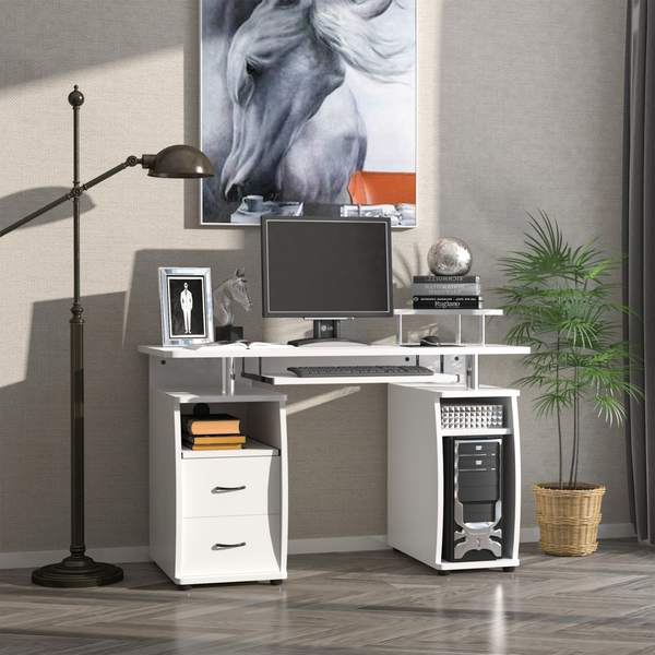 Computer Desk with Keyboard Tray, Drawer & Monitor Shelf-White