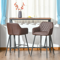 Set of 2 Retro Bar Chairs — PU Leather, Quilted Back, Metal Frame, Footrest, Brown