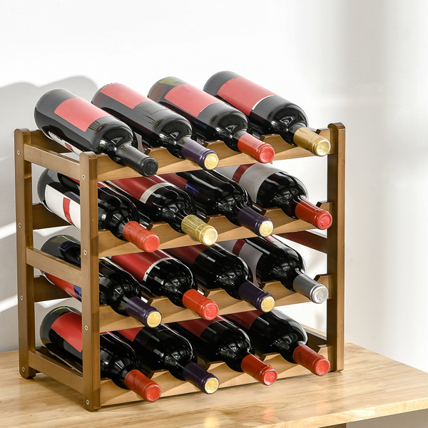 Bamboo Wine Rack — 16 Bottle Capacity, 4-Tier Countertop Storage, Natural Brown