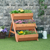 3-Tier Wooden Raised Garden Bed Planter Box — Elevated Herb & Vegetable Planter, Fir Wood with Drainage Holes, 65×75×76cm, Brown