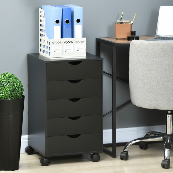 5-Drawer Mobile Filing Cabinet - Black
