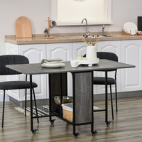 HOMCOM Drop-Leaf Dining Table - Seats 6, 2 Shelves, Wheels with Brakes (Natural Wood)