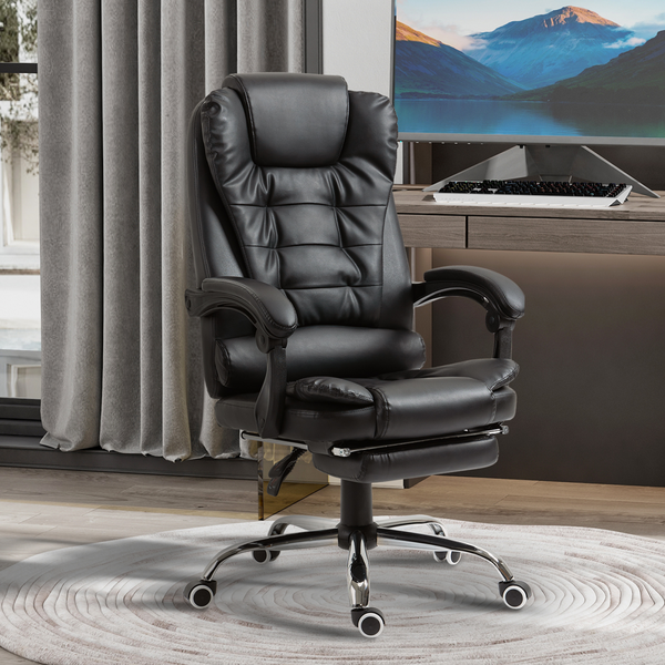 Executive PU Leather High-Back Office Chair with Swivel Wheels - Black