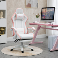 Vinsetto Gaming Chair Pink - 135° Recline, Footrest, Lumbar Support, Faux Leather (Pink/White)