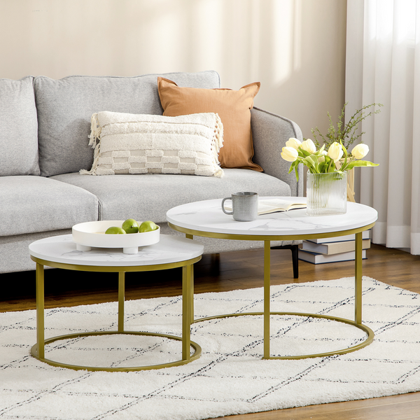 Marble-Look Nesting Round Coffee Table Set