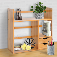 HOMCOM Bamboo Desk Organiser Desktop Bookshelf with 180° Rotation, 2 Drawers & 2-Tier Storage — Natural Wood