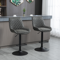 Bar Stools Set of 2 - 360° Swivel, Adjustable Height, PU Leather, Footrest (Grey)