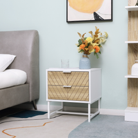 Chevron Accent Bedside Table with 2 Drawers — Chevron Design, White & Oak