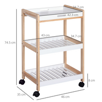 Bamboo Kitchen Trolley Cart on Wheels - 3-Tier Serving Cart with Lockable Wheels & Removable Tray