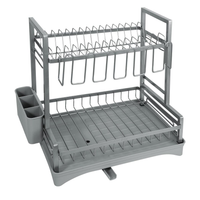 2-Tier Dish Drainer — Space-Saving Rack with Removable Drip Tray, Cutlery Holder & Cup Rack, Grey