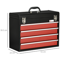 Lockable 4-Drawer Tool Chest with Ball Bearing Runners, 51x22x39.5cm