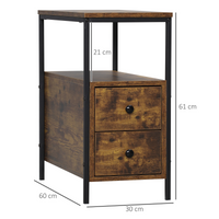 Slim End Table with 2 Drawers & Storage Shelf in Brown - Space-Saving