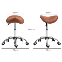 PU Leather Saddle Stool - Adjustable Height, 5-Wheel Base, Brown