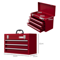 Lockable 3-Drawer Tool Chest with Ball Bearing Slides - Red