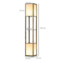 Shelf Floor Lamp with Dual Light — 2 Fabric Lampshades, 2 Display Shelves, Living Room Bedroom Standing Lamp, 156cm, Brown