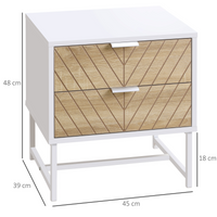 Chevron Accent Bedside Table with 2 Drawers — Chevron Design, White & Oak