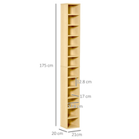 21L x 75H cm Pine Wood Multimedia Shelf - 12-Tier CD/Blu-ray Organizer
