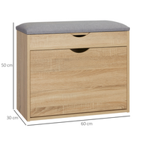 Entryway Shoe Bench with Cushion Seat & Storage Cabinet — Natural Wood Finish