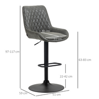 Bar Stools Set of 2 - 360° Swivel, Adjustable Height, PU Leather, Footrest (Grey)