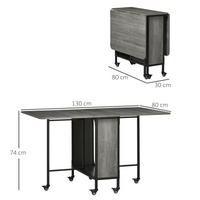 HOMCOM Drop-Leaf Dining Table - Seats 6, 2 Shelves, Wheels with Brakes (Natural Wood)