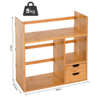HOMCOM Bamboo Desk Organiser Desktop Bookshelf with 180° Rotation, 2 Drawers & 2-Tier Storage — Natural Wood