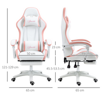 Vinsetto Gaming Chair Pink - 135° Recline, Footrest, Lumbar Support, Faux Leather (Pink/White)