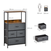 HOMCOM 4-Drawer Fabric Storage Chest Unit with Shelves — Metal Frame, Black