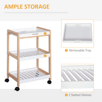 Bamboo Kitchen Trolley Cart on Wheels - 3-Tier Serving Cart with Lockable Wheels & Removable Tray
