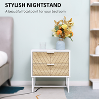 Chevron Accent Bedside Table with 2 Drawers — Chevron Design, White & Oak