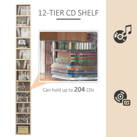 21L x 75H cm Pine Wood Multimedia Shelf - 12-Tier CD/Blu-ray Organizer