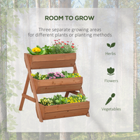 3-Tier Wooden Raised Garden Bed Planter Box — Elevated Herb & Vegetable Planter, Fir Wood with Drainage Holes, 65×75×76cm, Brown