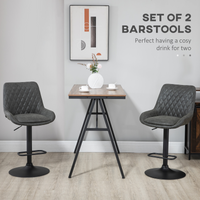 Bar Stools Set of 2 - 360° Swivel, Adjustable Height, PU Leather, Footrest (Grey)