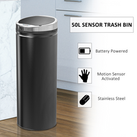 50L Black Stainless Steel Infrared Sensor Trash Can with Removable Inner Bucket