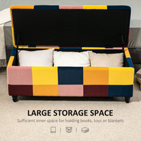 Velvet Storage Ottoman 114cm— Button-Tufted Footstool Box, Colour Block Design, Wooden Legs, Padded Seat, Multicolour