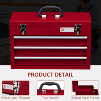 Lockable 3-Drawer Tool Chest with Ball Bearing Slides - Red