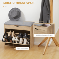 Entryway Shoe Bench with Cushion Seat & Storage Cabinet — Natural Wood Finish