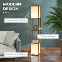 Shelf Floor Lamp with Dual Light — 2 Fabric Lampshades, 2 Display Shelves, Living Room Bedroom Standing Lamp, 156cm, Brown