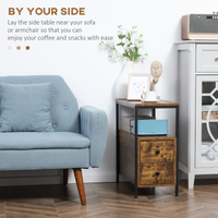 Slim End Table with 2 Drawers & Storage Shelf in Brown - Space-Saving