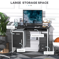 Computer Desk with Sliding Keyboard Tray & Drawers — Black