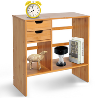 HOMCOM Bamboo Desk Organiser Desktop Bookshelf with 180° Rotation, 2 Drawers & 2-Tier Storage — Natural Wood