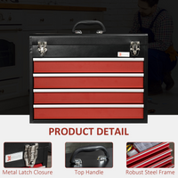 Lockable 4-Drawer Tool Chest with Ball Bearing Runners, 51x22x39.5cm