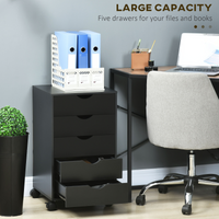 5-Drawer Mobile Filing Cabinet - Black