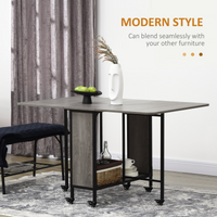 HOMCOM Drop-Leaf Dining Table - Seats 6, 2 Shelves, Wheels with Brakes (Natural Wood)