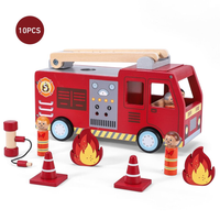 Wooden Fire Truck Toy for Kids - Firefighter Playset with 4 Figures, Ladder & Accessories - Educational Toddler Toys for Boys & Girls Ages 3+
