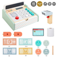 Wooden Cash Register Playset - Interactive Pretend Play Shop with Realistic Accessories