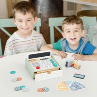 Wooden Cash Register Playset - Interactive Pretend Play Shop with Realistic Accessories