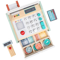 Wooden Cash Register Playset - Interactive Pretend Play Shop with Realistic Accessories