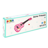 Pink Striped Wooden Guitar — Mini Musical Toy for Toddlers 3+